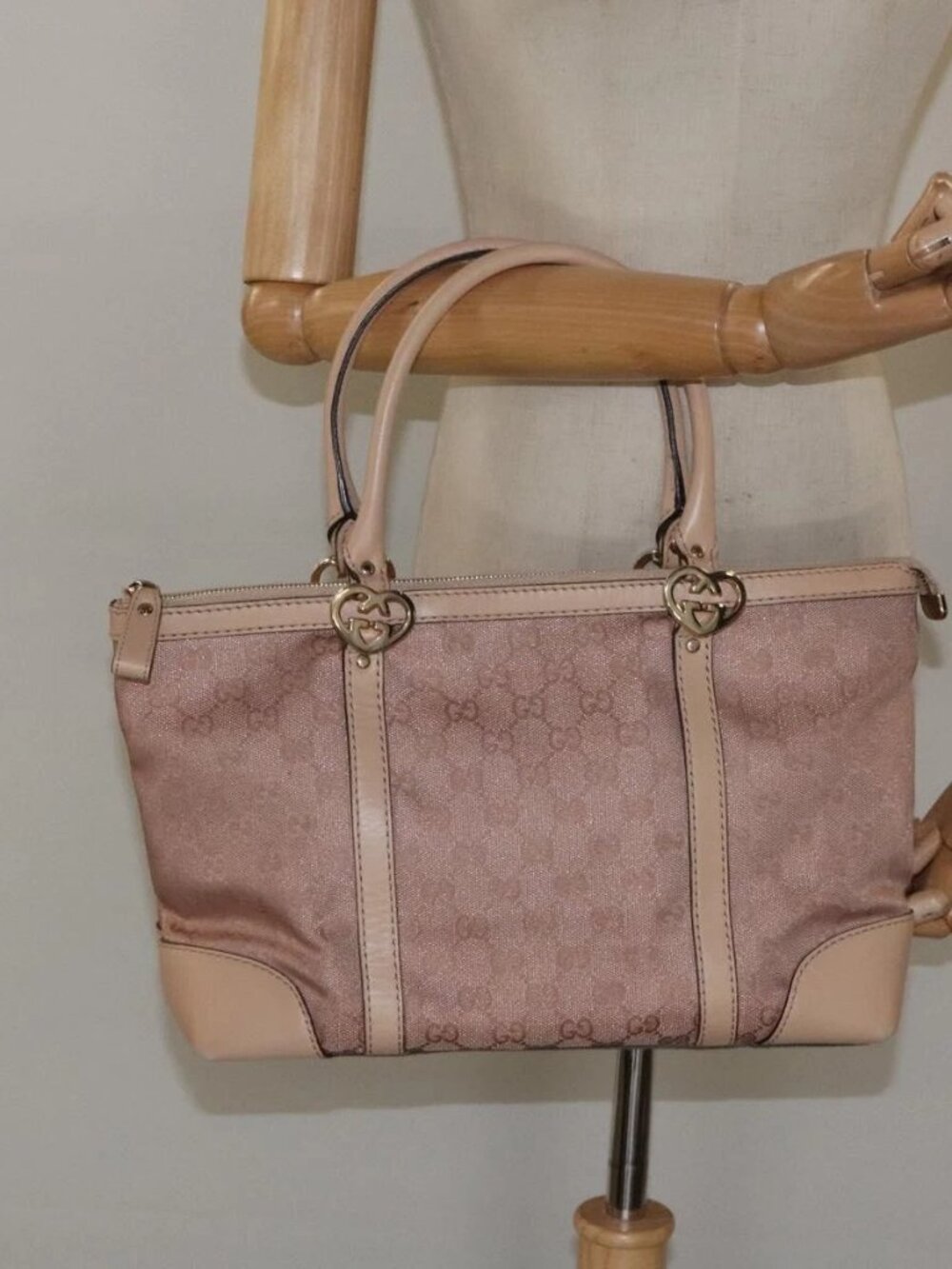 GUCCI GG Canvas Lovely Tote Bag Pink Gold 257069 Auth 117391